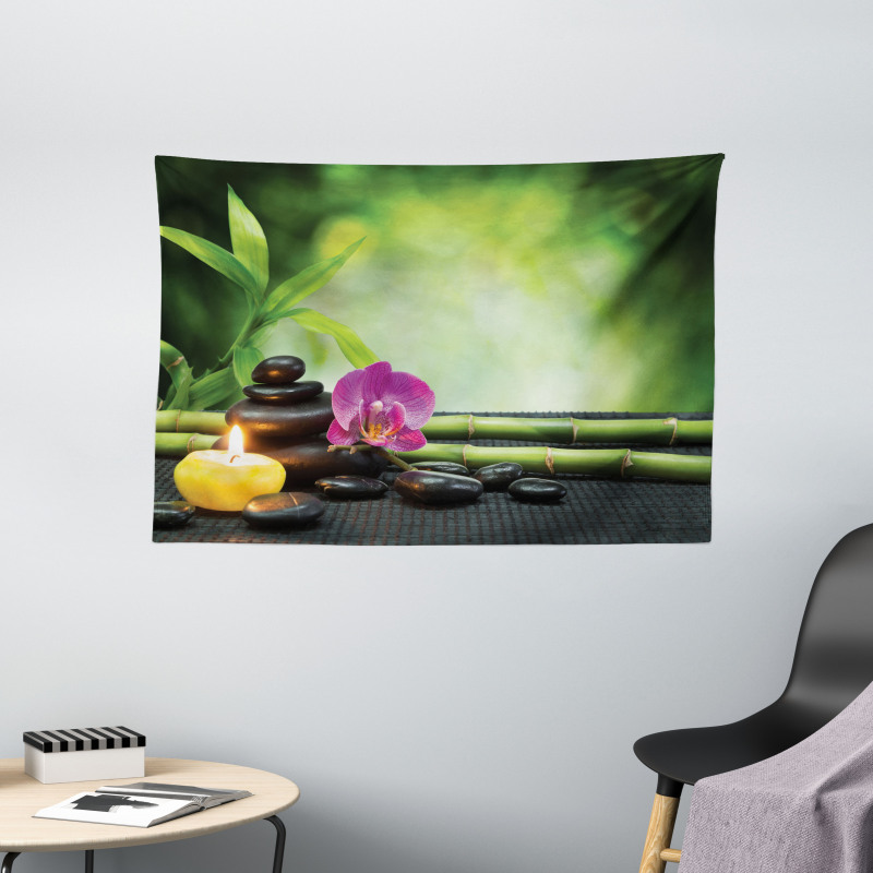 Orchid Bamboo Stems Wide Tapestry