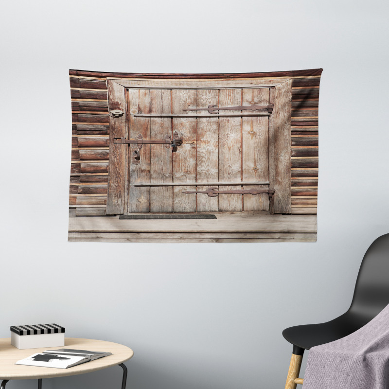 Timber Door Log House Wide Tapestry