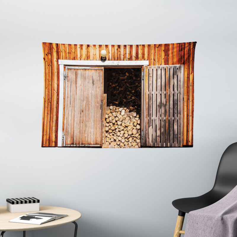 Barn with Firewood Rural Wide Tapestry