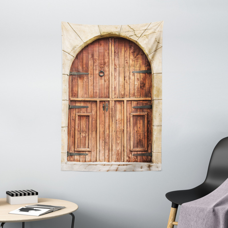 Oak Door Stone Facade Tapestry