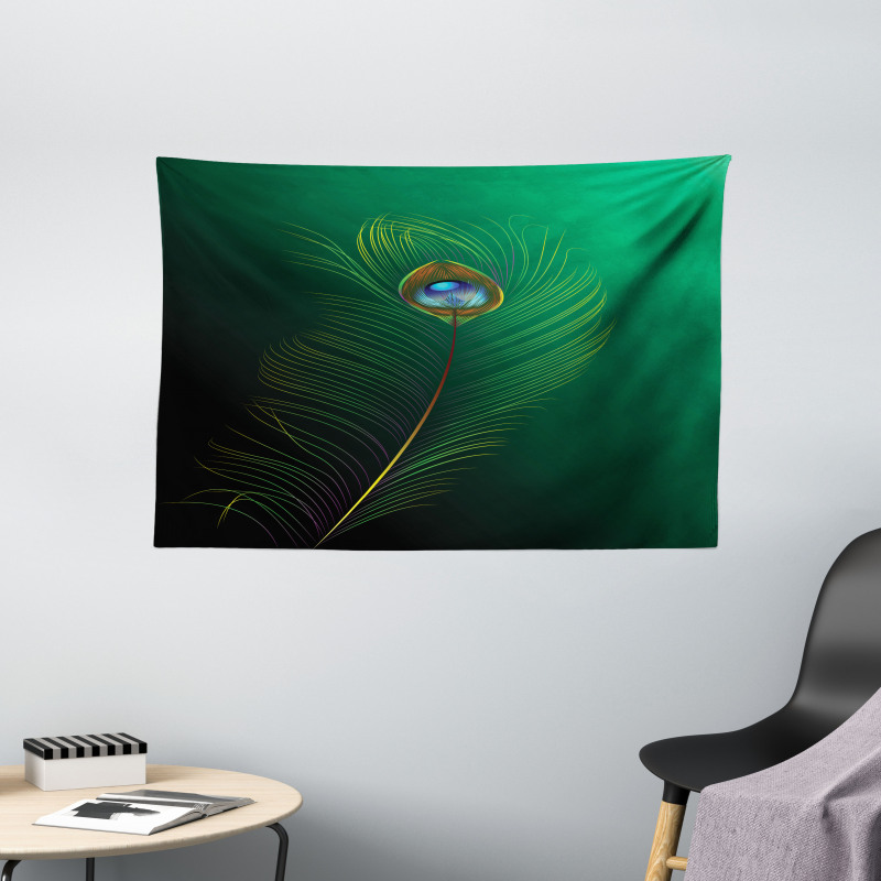 Peacock Bird Plumes Wide Tapestry