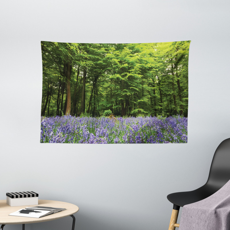 Bluebell Flowers Forest Wide Tapestry