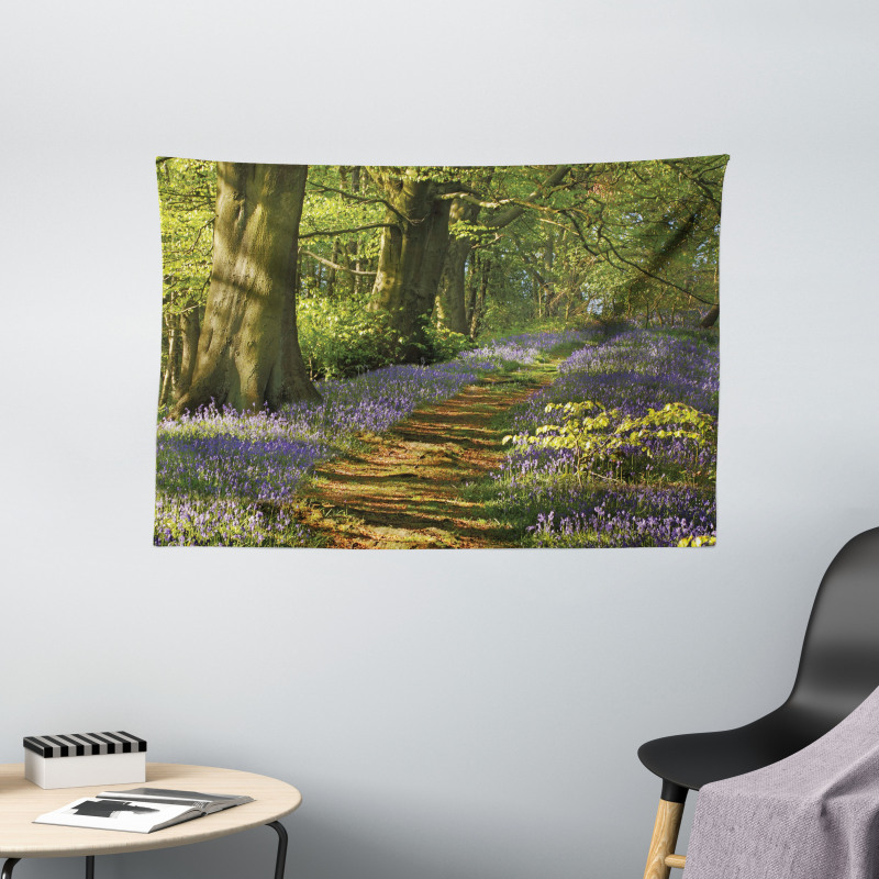 Path Between Bluebells Wide Tapestry