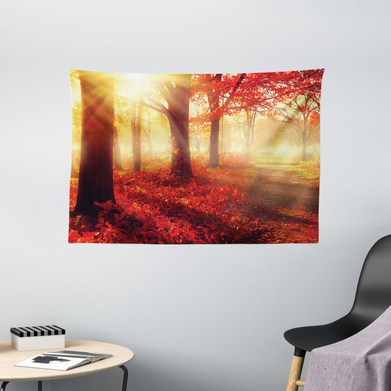 Misty Morning in Forest Wide Tapestry