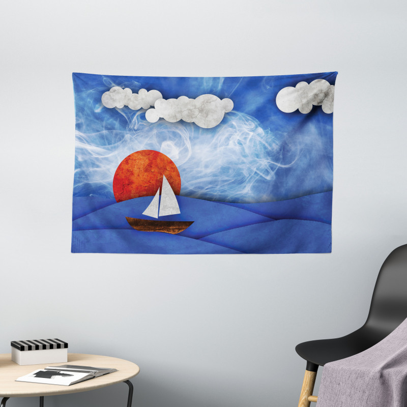 Ship on Misty Waters Wide Tapestry
