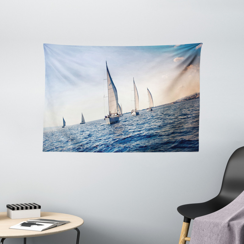 Racing Sport Sailboats Wide Tapestry