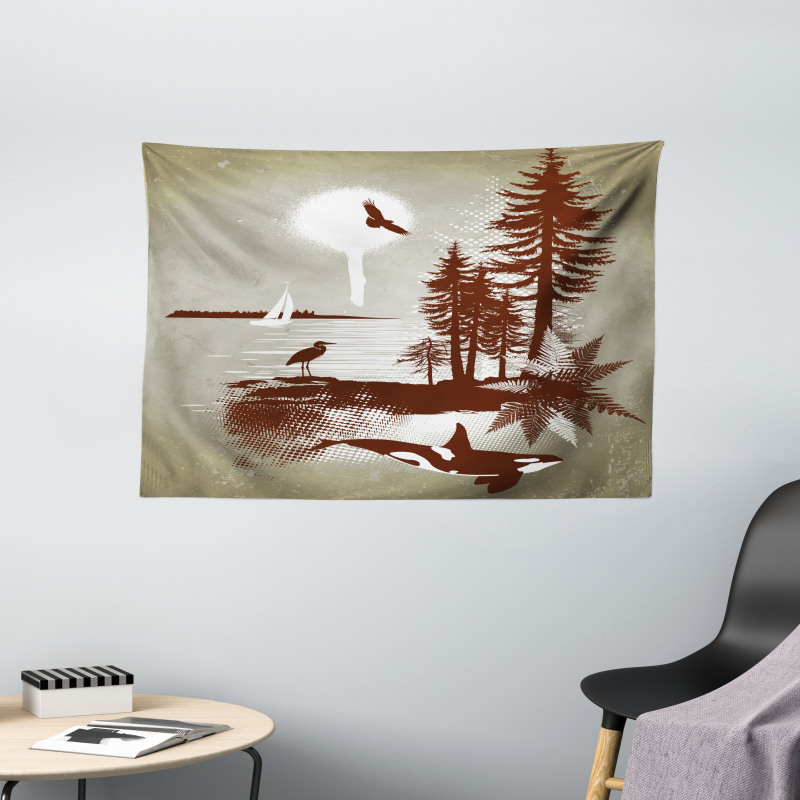 Grunge Whale Maritime Wide Tapestry