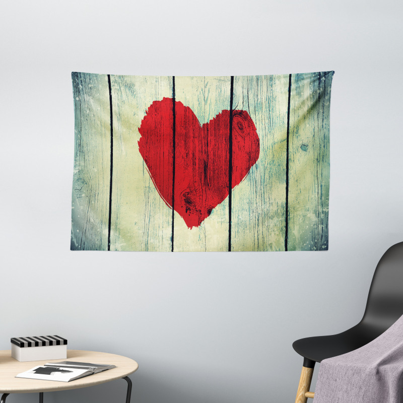 Heart Wooden Wall Wide Tapestry
