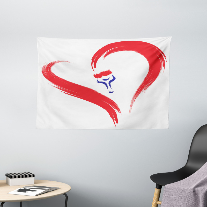 Brush Drawing Heart Sign Wide Tapestry