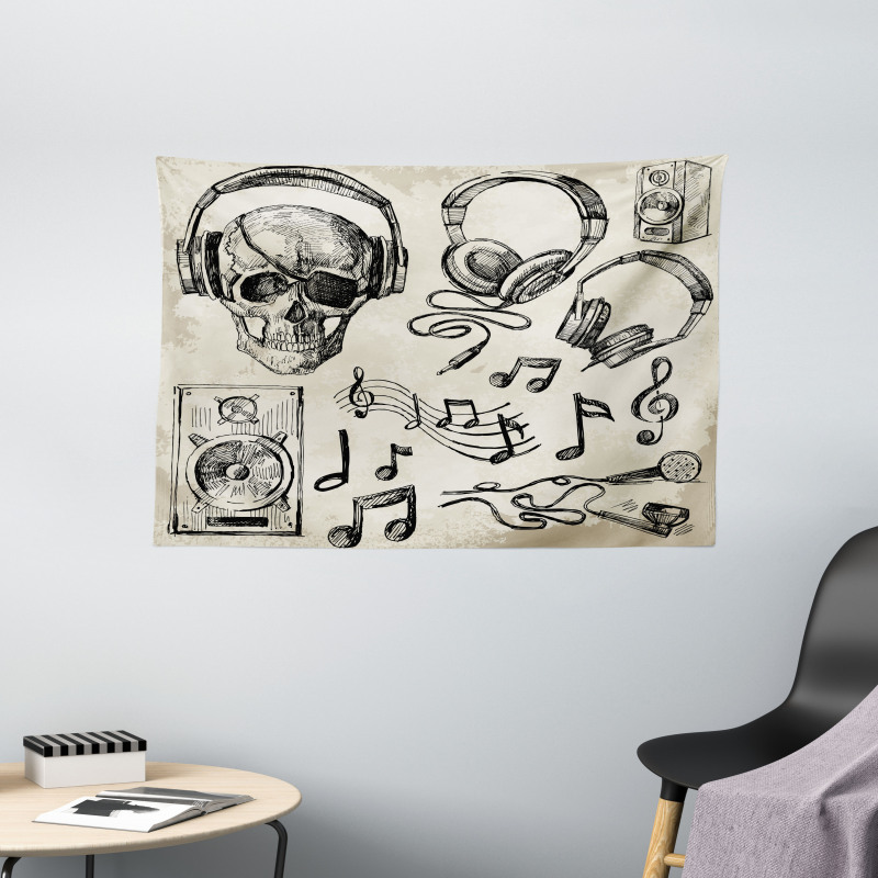 Music Hipster Skull Wide Tapestry