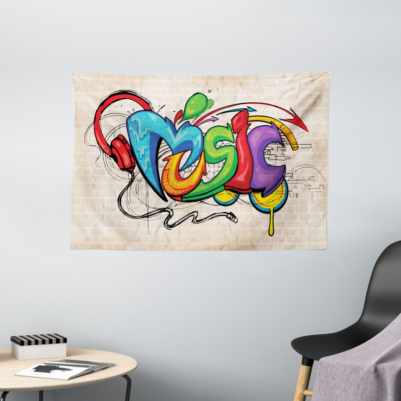 Music Graffiti Hip Hop Wide Tapestry