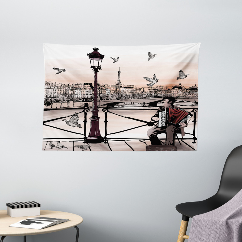 Music Accordionist Paris Wide Tapestry