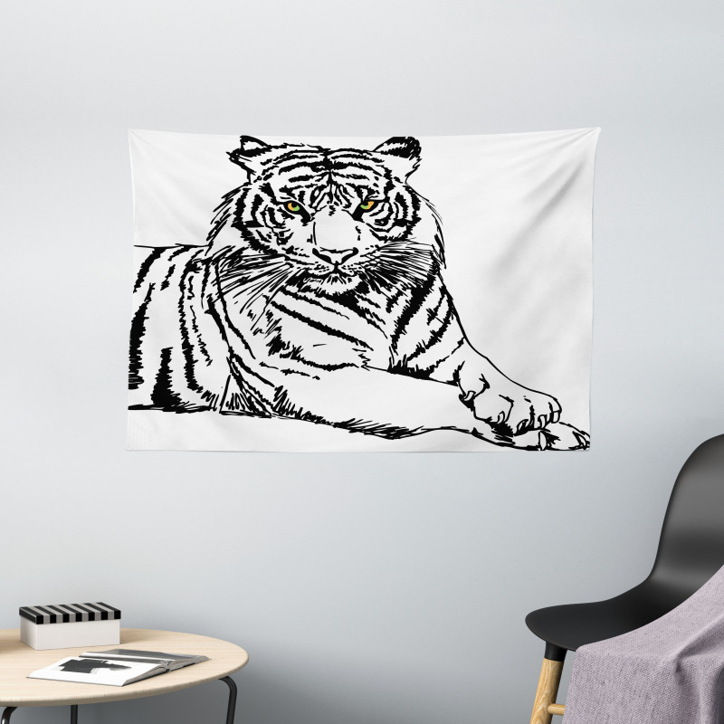 Sketch of Tiger African Wide Tapestry