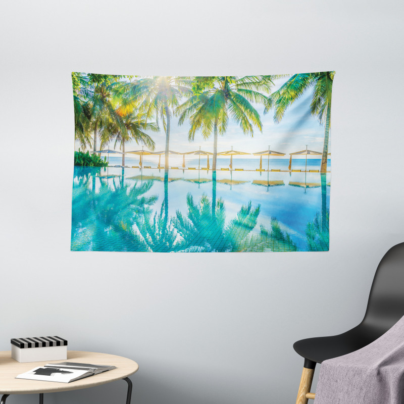 Palm Tree Hotel Pool Wide Tapestry