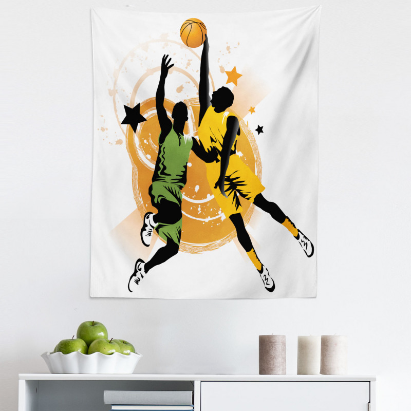 Soyut Mikrofiber Duvar Halısı Basketbolcu Desenli