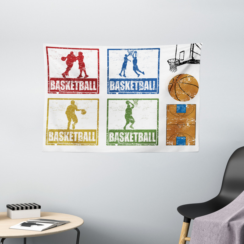 Grunge Basketball Sport Wide Tapestry