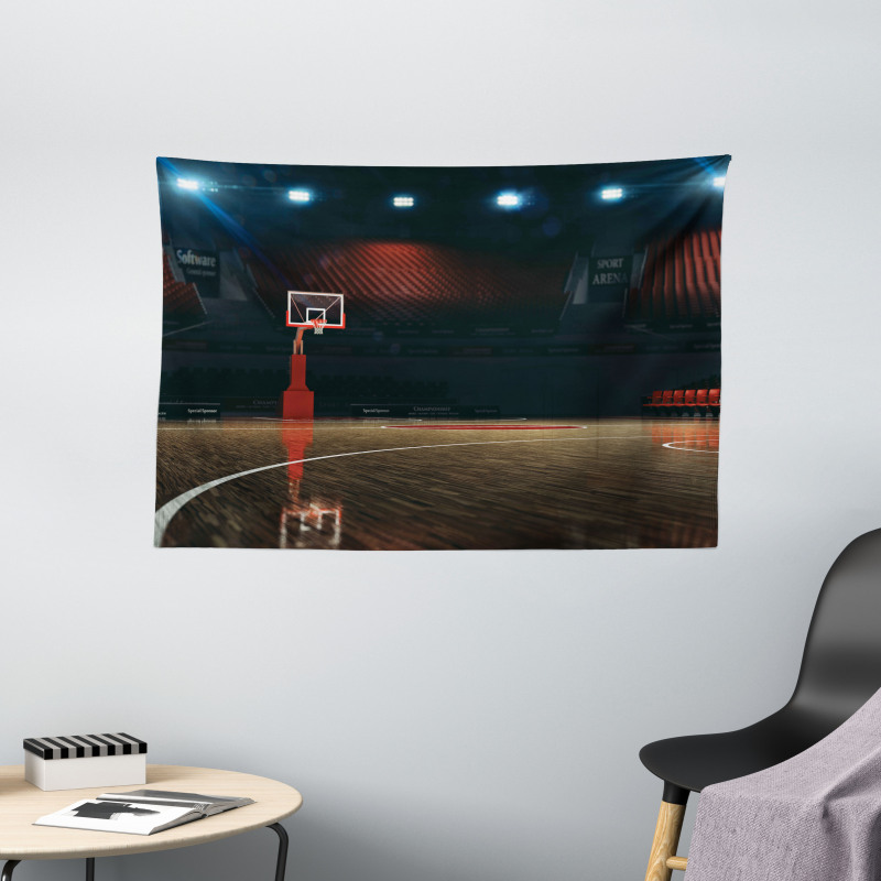 Empty Basketball Court Wide Tapestry