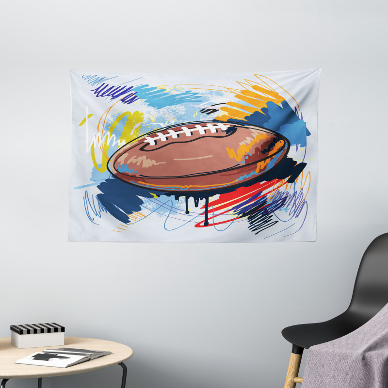 Rugby Ball Doodle Art Wide Tapestry