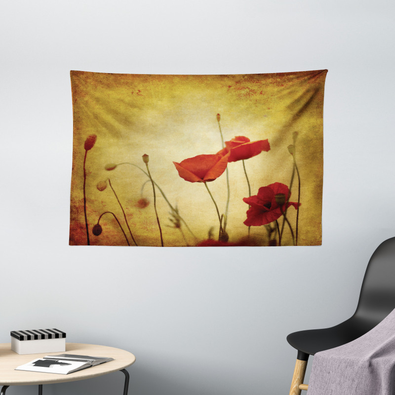 Poppy Flowers Bohemian Wide Tapestry