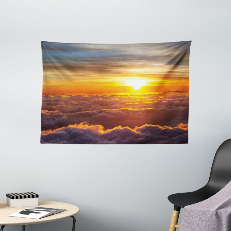 Sunset Scene on Clouds Wide Tapestry
