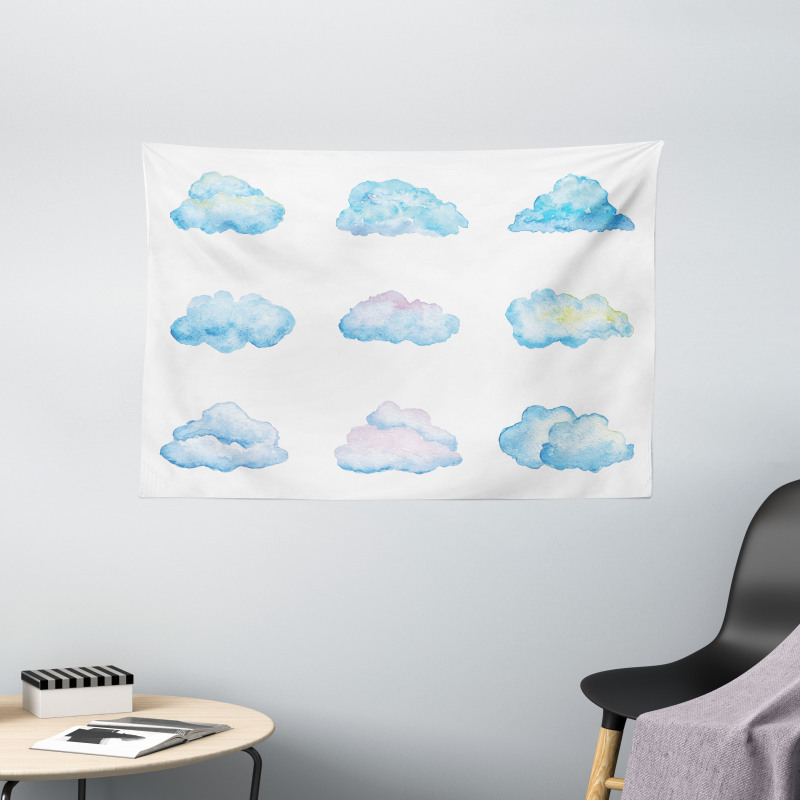 Cartoon Fluffy Clouds Wide Tapestry