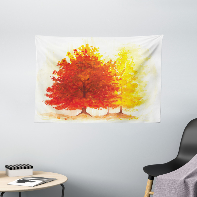 Fall Snowy Winter Pine Wide Tapestry