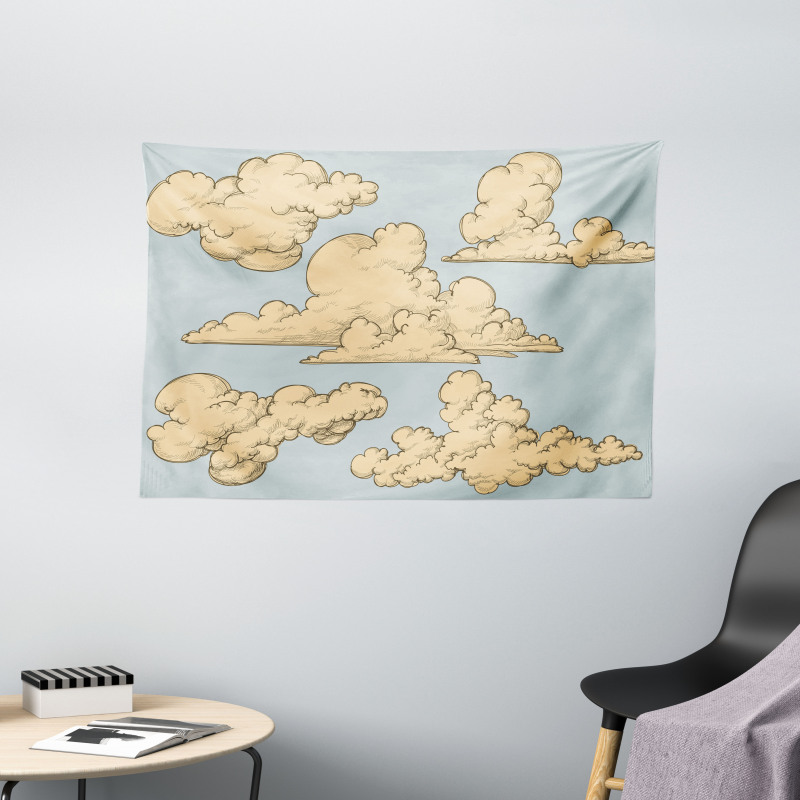 Cartoon Fluffy Clouds Art Wide Tapestry