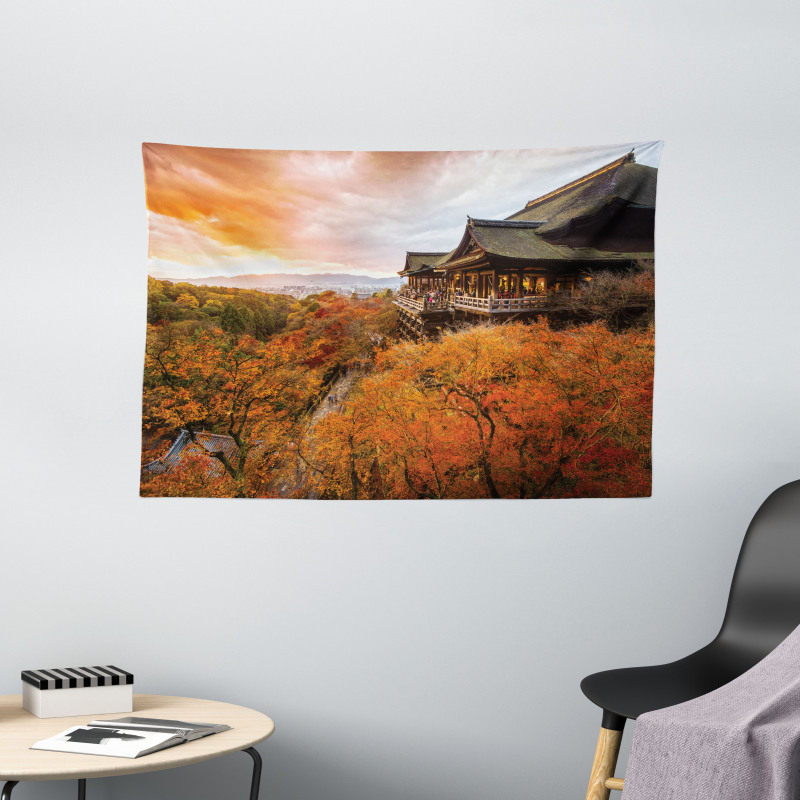 Japanese Building in Fall Wide Tapestry