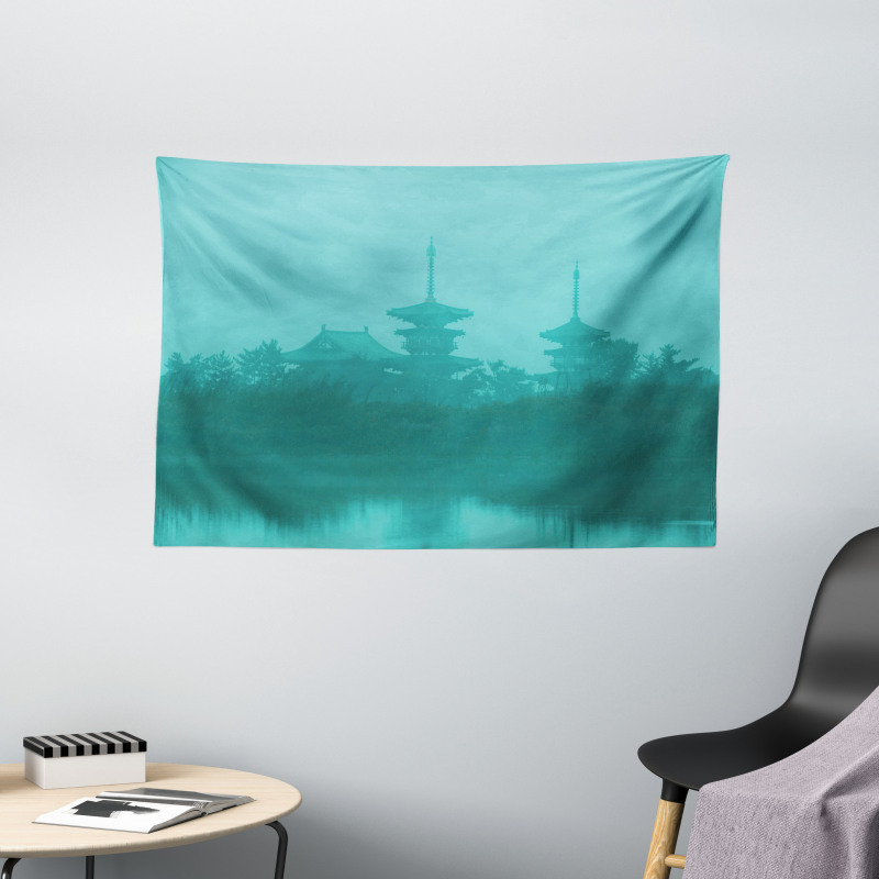 Building Above Sea Fog Wide Tapestry