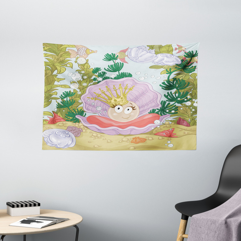 Cartoon Pearl on Shell Wide Tapestry