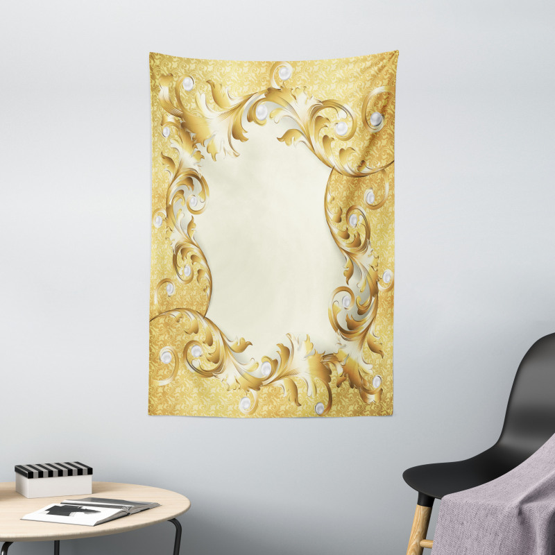 Golden Floral Ornament Tapestry
