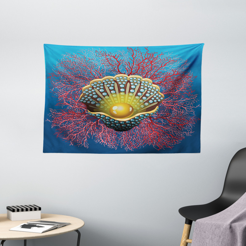 Coral Nautical Artwork Wide Tapestry