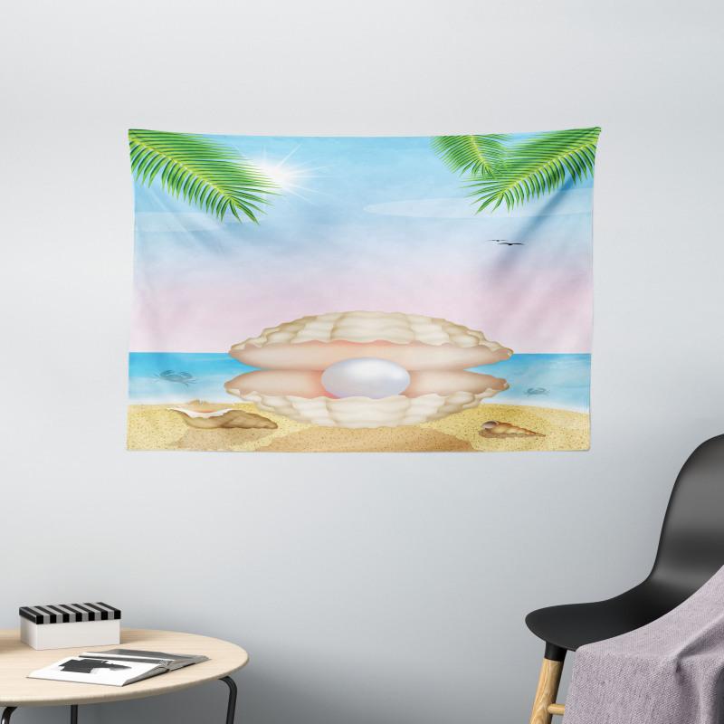Shell on Sandy Beach Wide Tapestry