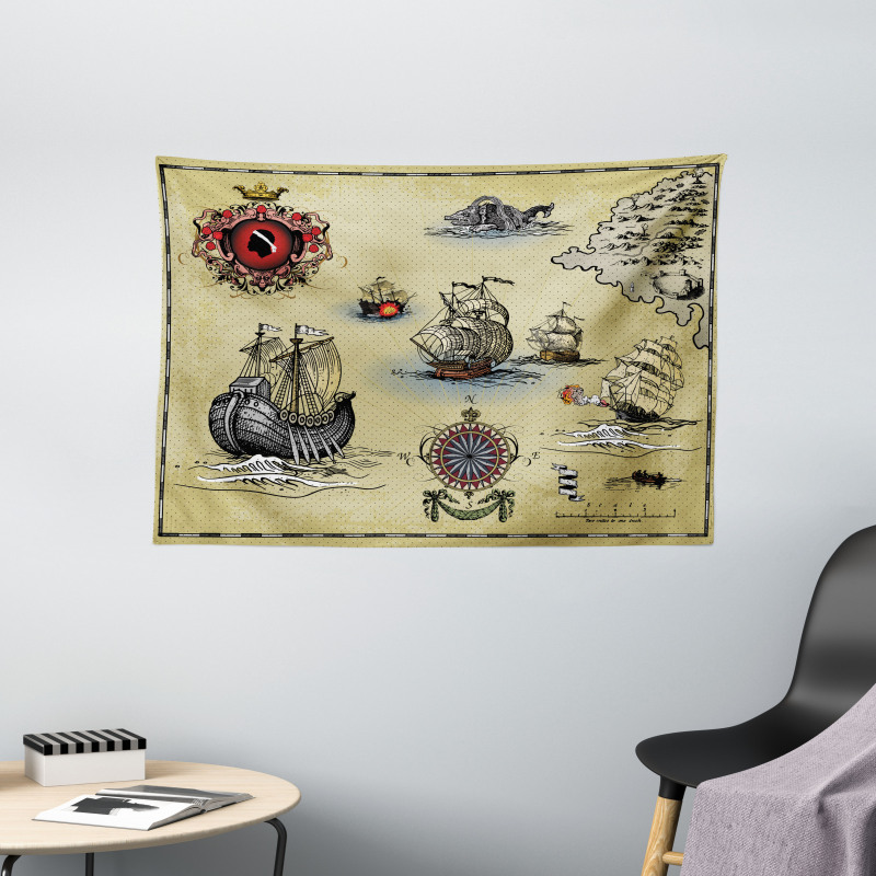 Antique Map Pirate Wide Tapestry