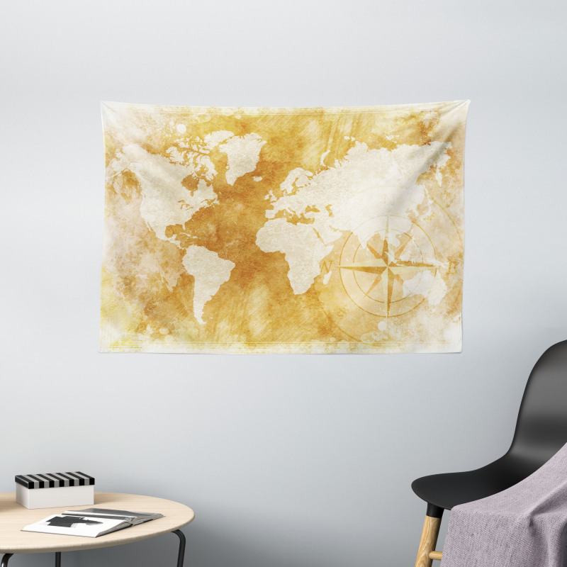 Old Fashioned World Map Wide Tapestry