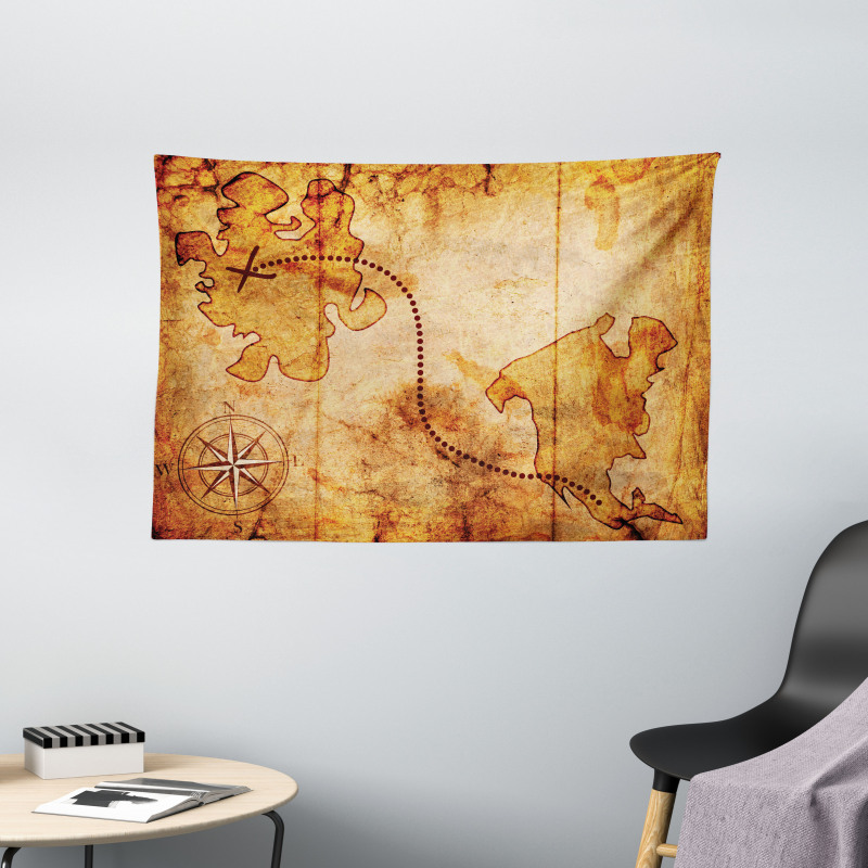 Treasure Map Compass Wide Tapestry