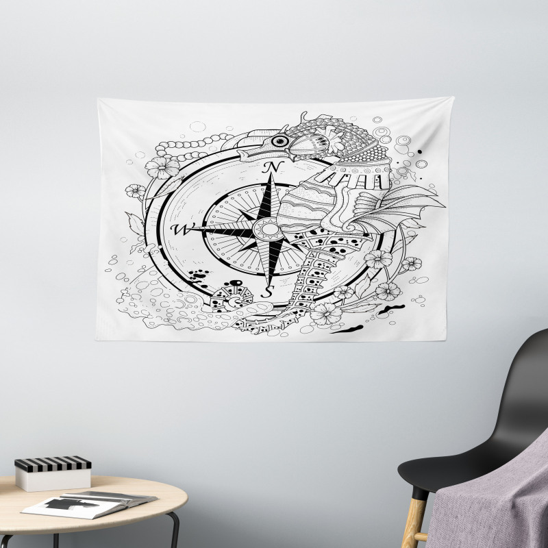 Seahorse Compass Wide Tapestry