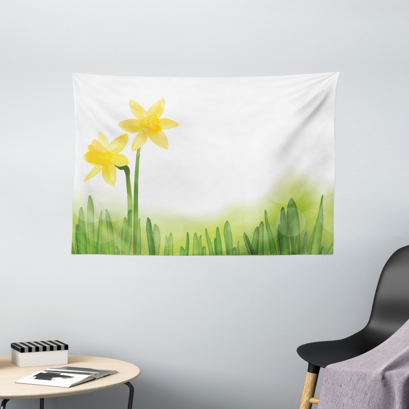Daffodils with Grass Wide Tapestry
