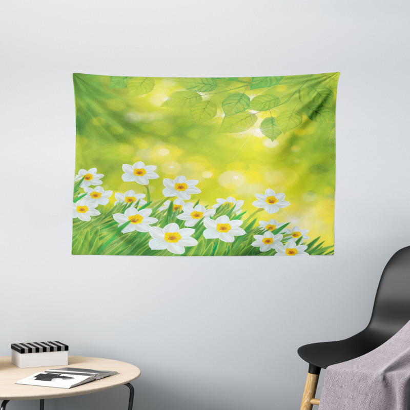Daffodils Spring Petals Wide Tapestry