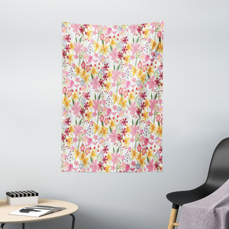 Cartoon Tulips Daffodils Tapestry