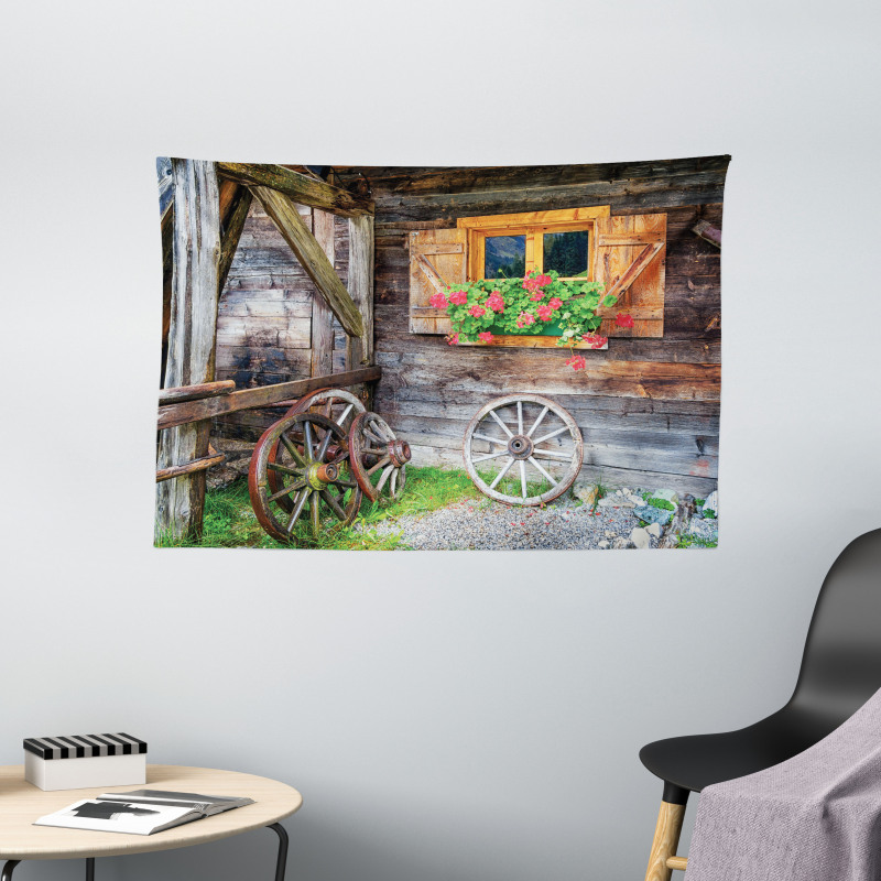 Farmhouse Countryside Wide Tapestry