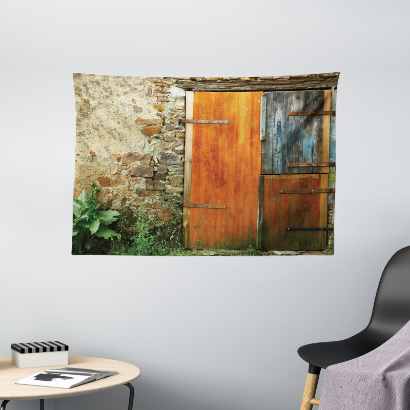 Old French Wooden Door Wide Tapestry