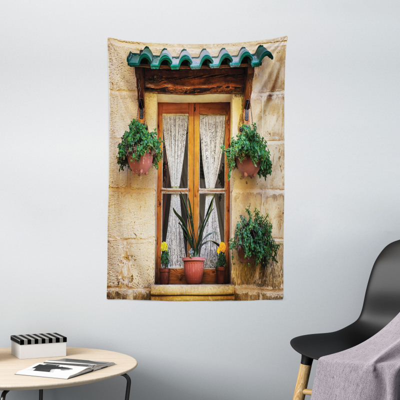 Old Window and Flowers Tapestry