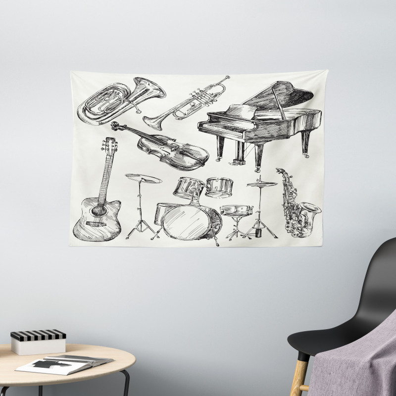 Musical Instruments Wide Tapestry