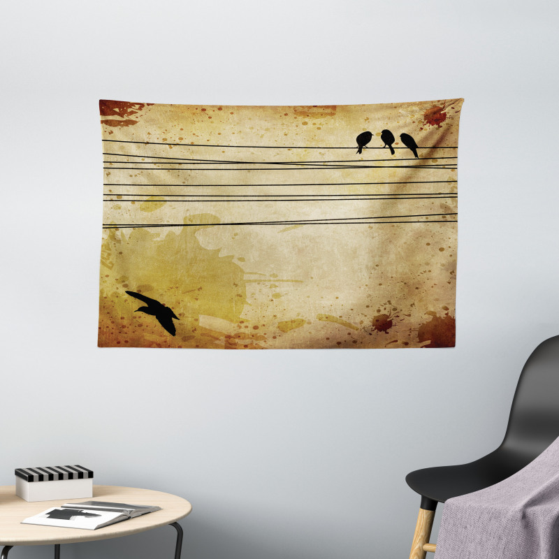 Birds on Cable Grunge Wide Tapestry