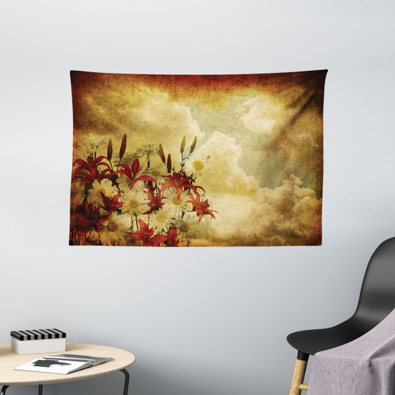 Retro Flower Chamomile Wide Tapestry