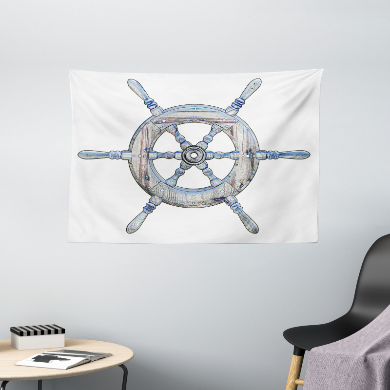 Wooden Ship Wheel Wide Tapestry