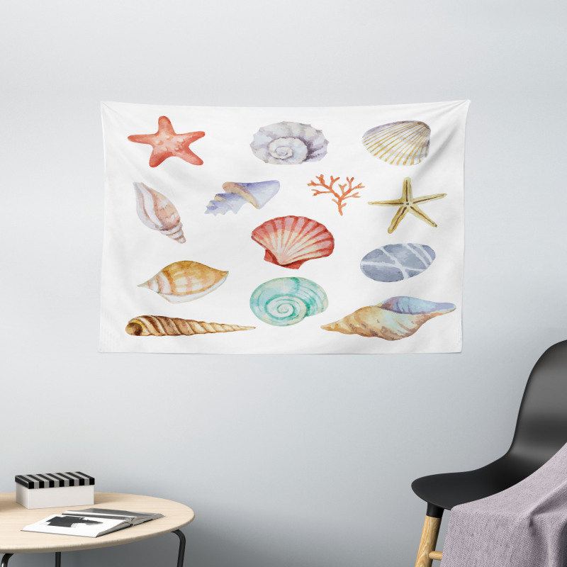 Seashells Exotic Animals Wide Tapestry