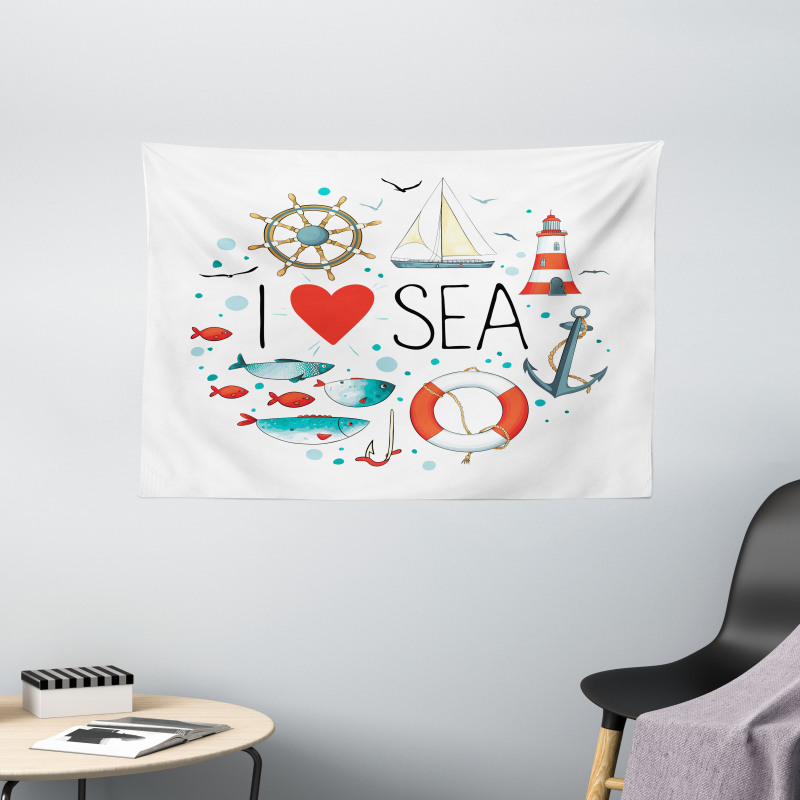 I Love Sea Words Wide Tapestry