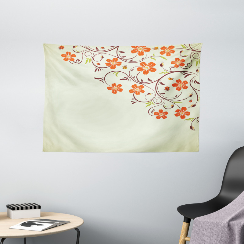 Ladybugs Flowers Spring Wide Tapestry